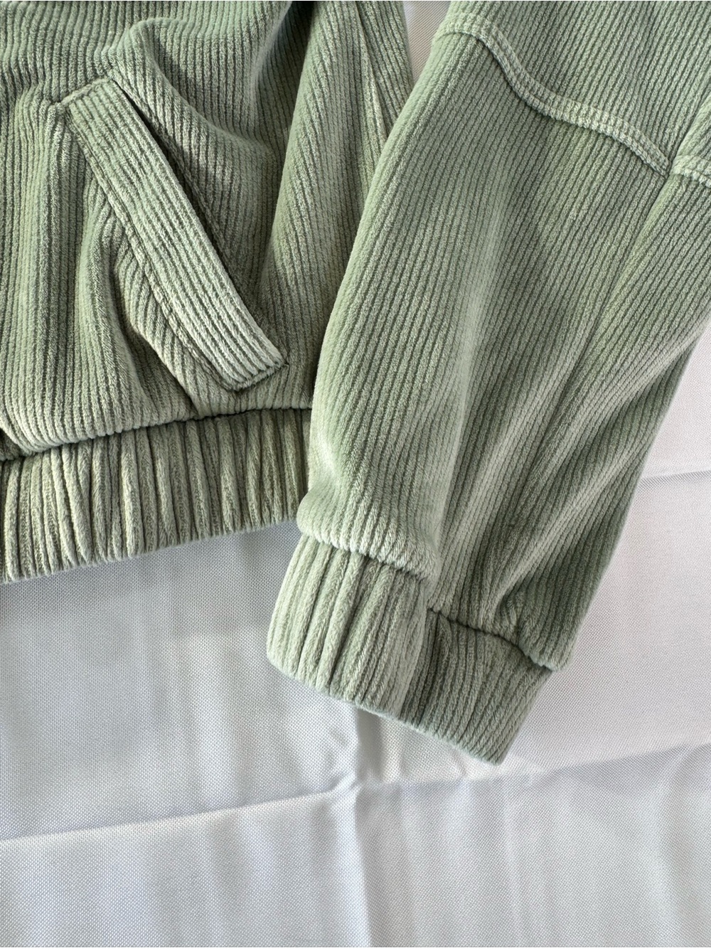 SO Large Kids Sage Green Corduroy Crop Hooded Zip-Up Jacket - Picture 5 of 6